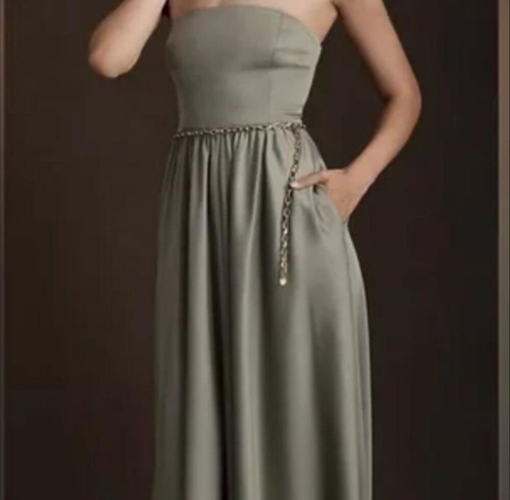 BHLDN - Elsie Straight Neck Satin A-Line Gown Size US 10 Anthropologie - Picture 3 of 11